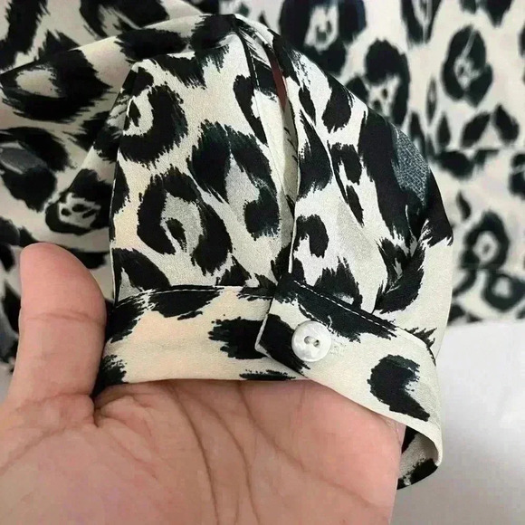 ZARA BASIC Gray Animal Print Layered long sleeve Top  | size XSMALL - Picture 4 of 7